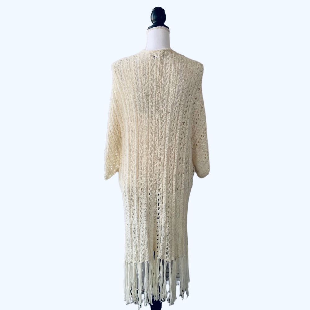 AMERICAN EAGLE CROCHET KNIT TASSEL TRIM CARDIGAN DUSTER SWEATER - Picture 4 of 12
